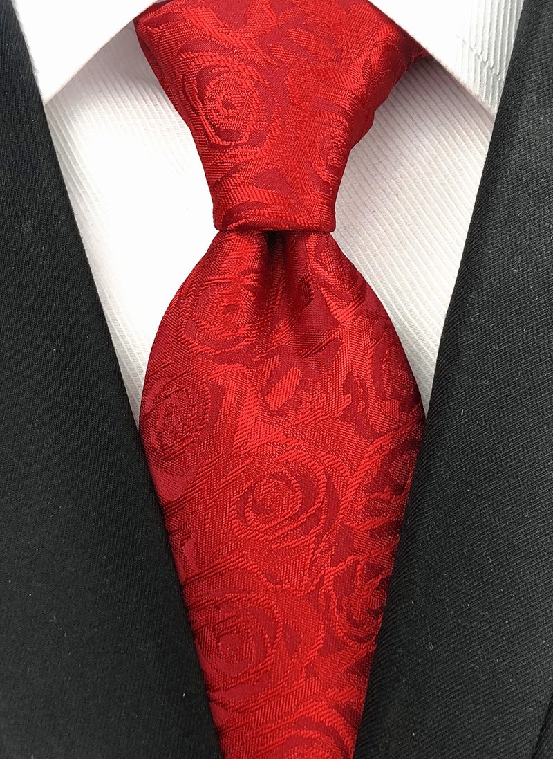 Secdtie Men's Classic Stripe Jacquard Woven Silk Tie Formal Party Suit Necktie (One Size, Red Rose) - Image 2